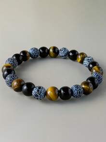 Fashionable Men's Wealth Bracelet With Weathered Agate & Black Agate, Courage, Confidence Retro Meditation Jewelry Gifts, Suitable For Daily Wear - Multicolor - View 5