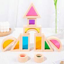 Wooden Rainbow Colored Shadow Building Blocks For Children, Acrylic Colorful Window Transparent Shape Recognition Sorting Building Blocks Toys, Creative Assembly, Parent-Child Interactive Game Toys, Logic Thinking Training Game Toys - Multicolor - View 8