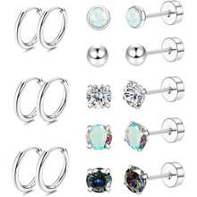 8 Pairs Of Medical Stainless Steel Earrings For Sensitive Ears, Small Opal Balls CZ Flat Back Stud Earrings, Hypoallergenic Hoop Earrings For Men And Women 20G Cartilage Earrings