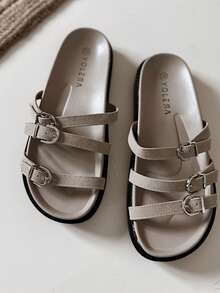 1 Pair Women's Adjustable Buckle Beach & Outdoor Holiday Sandals, Spring/Summer - Khaki - View 2
