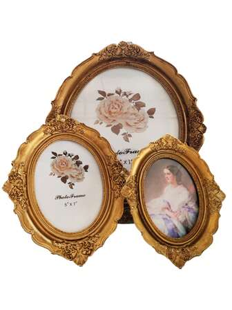 1 pièce Cadre photo ovale de style baroque 6", 7", 12", décoratif pour poser sur une table ou accrocher au mur, photo aléatoire incluse