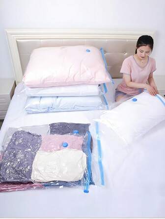 5pcs Foldable Vacuum Compression Bags, Extra Thick Storage Bags For Travel & Home, Waterproof & Moisture-Proof For Clothes, Bedding, Suitable For Moving, Dorm, Travel