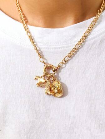 1pc Fashion Boot, Cowboy Hat & Horse Pendant Necklace, Versatile Hiphop Western Style Necklace