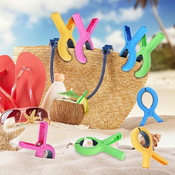 4 Pcs Beach Towel Clips For Beach Chairs, Towel Holder For Beach Chair Pool Chair On Cruise, Large Heavy Duty Clothes Pins For Cruise Patio Pool Holiday Vacations, Summer Portable Plastic Clothes Pegs , Beach Chair Clips To Keep Your Towel From Blowing Away