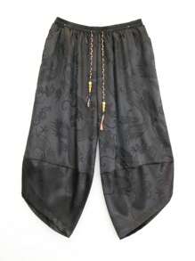 Men's Chinese Style Jacquard Weave Dragon Pattern Drawstring Harem Pants, Soft Breathable Casual Beach Pants, Suitable For Summer, Spring