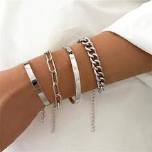 4pcs/Set Punk Style Chain Bracelets For Women, English Letter LOVE Charm Bangles - Multicolor - View 2