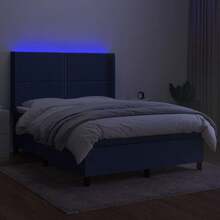 vidaXL Box Spring With Mattress And LED Fabric Blue 140x190 Cm