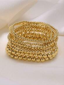 1 Set Of 7pcs 24K Gold Plated Vintage Minimalist Elegant Pearl Beaded Bracelet, Suitable For Women's Daily Commute, Dating, Party, Vacation