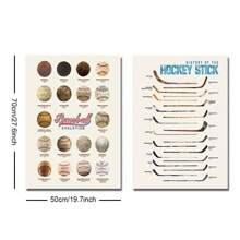 1/2 pièces Affiche murale de sport baseball et bâton de hockey sans cadre, impression sur canevas, décoration minimaliste pour chambre de garçon, salle de jeux, appartement, salon, chambre à coucher, décoration moderne pour la maison