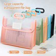 1pc A4 Size Student Transparent Waterproof Multi-Function Dual Layer Portable File Folder Tote Bag, Spacious Capacity & Simple Design For Daily Use, Suitable For Students, Office And Business,Back To School,School Supplies - Transparent Storage Bag - View 2