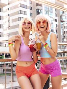 4pcs-Neon Beaded Bracelet 80s Jewelry Party, 80s Women Costume Accessories Set, Prom Beaded Chains Fancy Dress Accessories For Women, Women 1980s Retro Neon Party Street Hip Hop Beaded, Bracelet , Suitable For 70s 80s Costume Party, Halloween Party Accessories - Multicolor - View 7