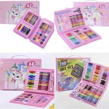 150 pièces Set de peinture pour enfants, Fournitures d'art dans une boîte colorée, Set d'outils de peinture, dessin et écriture, comprenant des pinceaux, crayons, stylos aquarelle, crayons de couleur, ciseaux, règle, jouets de dessin Montessori, cadeau scolaire, anniversaire, Noël, Halloween, Pâques, Thanksgiving