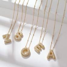 1pc Fashionable Gold A-Z 26 Bubble Letter Pendant Necklace, Suitable For Men & Women Daily Wear