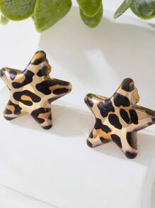 1 Pair Retro Leopard Print Geometric Square Matte Ear Clips, Unique Jewelry Earrings For Women, Holiday Party Exaggerated Gift