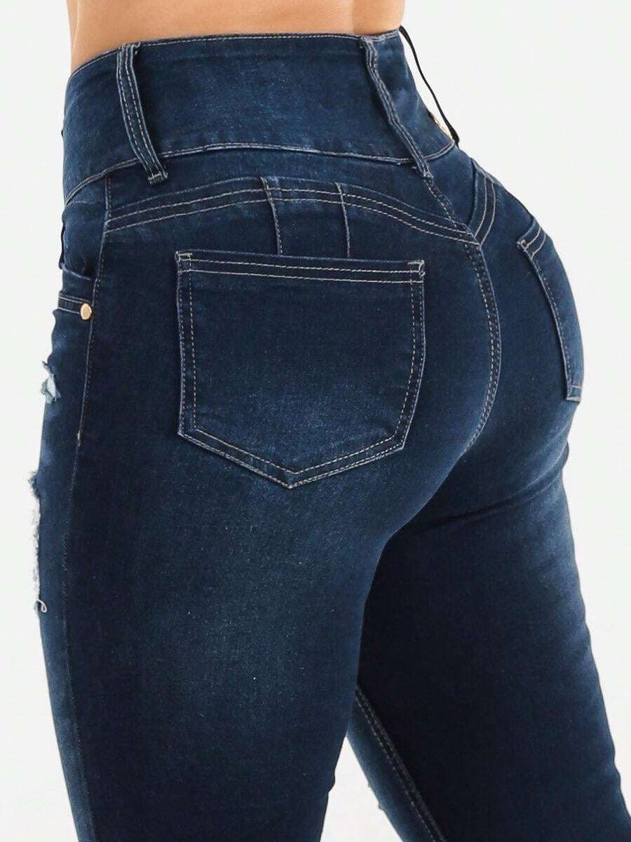Pantalones vaqueros pitillo de talle súper alto con roturas, efecto levantamiento de glúteos - Multicolor - Ver 1