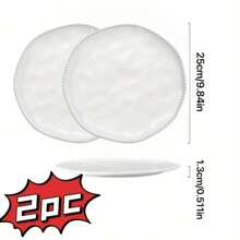 2pcs Set Elegant White Steak Dinner Plates, Beaded Ceramic, Restaurant & Home Use, Premium Breakfast Plates, Stylish Cake Plates, High-End Flatware
