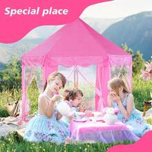 Princess Castle Fairy Tent, Play Toys For Girls Large Hexagon Playhouse, Toy Houses, Indoor And Outdoor Kids Magical Game House Kids Camping(With Star Lights) - Pink - View 4