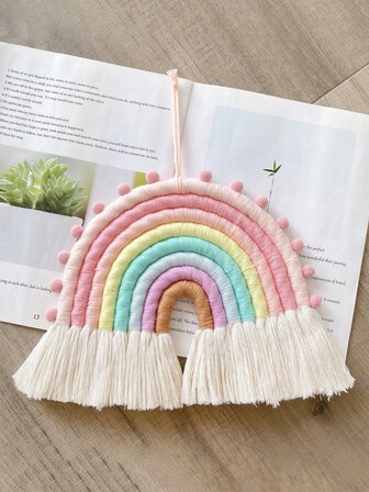 1pc Rainbow Woven Pendant, Fashionable Home Decor Hanging Ornament, Rainbow Woven Wall Decor Pendant, Multi-Purpose Room Decoration, Holiday Gift, Suitable For Bedroom And Living Room