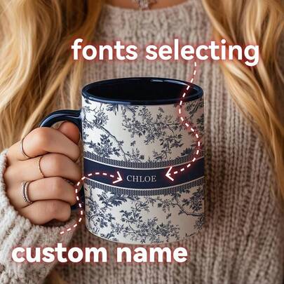 1 Piece Of 11oz Custom Mug, Blue And White Porcelain Style Printed Ceramic Coffee Cup, Customized Name, Simple And Elegant Taste, Elegant Color, Quality Cup Body, Comfortable Feel, Hot And Cold Safety, A Gift For Family And Friends, Private Customization, Suitable For Home Office, Office Leisure, Outdoor Camping,Multi-Functional, Ornamental,Reusable,Exquisite,Stylish,High-Quality,Colorful,Modern,Custom,Personalized,Unique,Ideal Gifts For Him,Ideal Gifts For Her,Home Decor,Customized Mugs