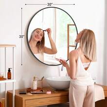 Round Wall Mirror – 20/24/30 Inch Black  Finish For Bathroom Vanity, Bedroom, Entryway | Elegant Modern Decor Accent - màu đen - Xem 10