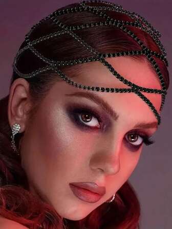 Bohemian Hollow Net Head Chain, Luxury Party Evening Dress Sparkly Accessory For Women Hair Chain Head Jewelry Head Pieces Jewelry, Wedding, Festival Outfits, Rave Accessories, Hair Accessories