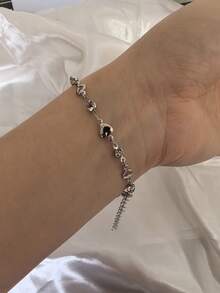 1 件简约仿锆石心形手链，时尚爱情串饰手链 - 銀色 - 查看 1