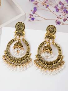 A Pair Of European And American Retro Christmas Element Alloy Circular Bell Stud Earrings For Women's Daily Wear