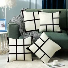 4pcs Set Modern Square Pattern Throw Pillow Covers, Soft & Skin-Friendly Polyester, Contemporary Style Home Decor For Living Room Sofa, 18"X18", Zippered Design - Inserts Not Included