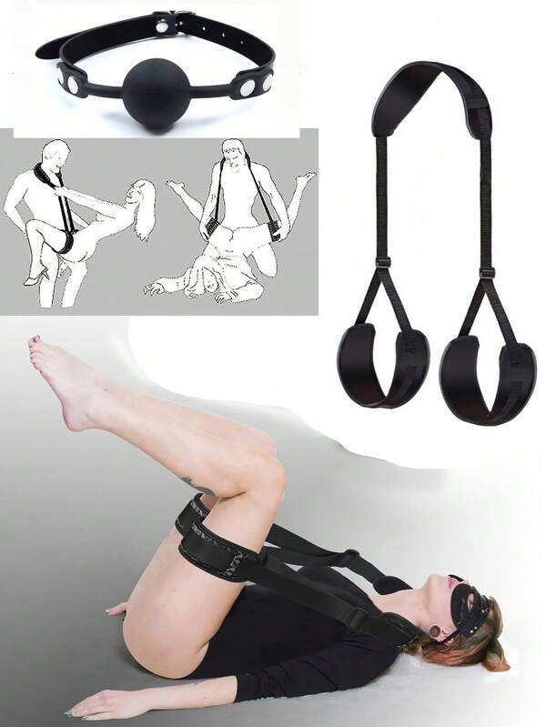 SM Product Sex Restraint Leg Strap Sex Rope + Mouth Ball, Adjustable Neck To Ankle/Thigh Cuff, Bed Restraint Set Sex Restraint Set Suitable For SM Sex Games, Sex Toys, Couples, Women, Adult Pleasure