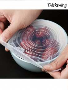 6 nắp silicon co giãn, nắp đậy bát đựng thức ăn, nắp bảo quản thực phẩm có thể tái sử dụng, nắp giữ tươi trái cây và rau quả đa năng co giãn, nắp bảo quản kín, hộp đựng trái cây, hộp đựng, có thể tái sử dụng, phụ kiện nhà bếp - Nhiều màu - Xem 8