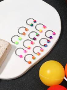 11pcs Stainless Steel Non-Allergic Rainbow Dual Color Ball Lip Rings, Horseshoe Shaped, Fashion , Nose Piercing Red Color Must-Have Nose Rings, Unisex Earrings For Daily Wear, Suitable As Gifts