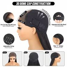 Peluca de cabello humano recta sin pegamento, 5x7 Listón Pre cortado, Pre arrancado, lista para usar, Densidad del 250% - Negro - Ver 6