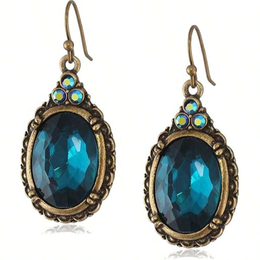 1928 Jewelry Drop & Dangle Earrings (1 Pair) - 1928 Jewelry"Victorian Peacock Oval Faceted Earrings - View 1