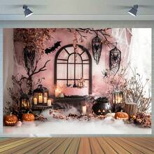 1 Piece, Halloween Party Slogan Wall Background, Multifunctional Party Slogan, Strange Halloween Cake Decorated With Pumpkins And Lanterns, Printed Photography Background, Festive Christmas Wedding Tablecloth Decoration, No Power Required