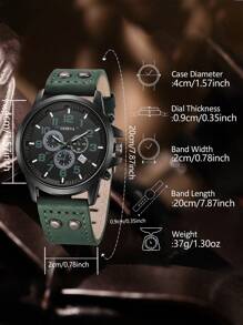 4PCS Green Men's Watch Set Fashion Business Versatile Classic Quartz Watch Bracelet Set With Calendar Suitable For Daily Clothing Matching Or Holiday Gifts
