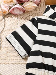 Casual Striped Hooded Knit Short Sleeve Dress For Big Girls