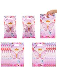50 piezas Bolsas de regalo con diseños de mariposa, flor y corona, para favores de fiesta, envoltura de regalos de cumpleaños