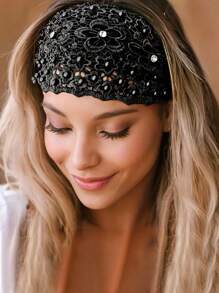 1pc/4pcs Floral Beaded Headband, Wide Design Headband, Fashion Accessories, Casual Headpiece, Suitable For Various Occasions, Christmas, Thanksgiving, New Year Gifts Back To School
