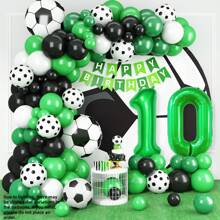 Set de baloane cu arc de fotbal, include coroană de fotbal și 18 baloane numerice, baloane din folie cu numărul verde 18, decor tematic de fotbal pentru petrecerea de 18 ani, petrecere de fotbal, baloane de fotbal, aniversare de fotbal