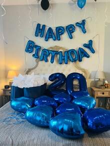 57 件蓝色、银色和黑色生日派对气球装饰套装，包括 40 英寸大蓝色数字气球、16 英寸蓝色“生日快乐”气球横幅、18 英寸心形气球、10 英寸乳胶气球，适用于 16 岁、18 岁、20 岁、21 岁、25 岁、30 岁、35 岁生日派对装饰、房间装饰 - 藍黑色生日套裝 - 查看 6