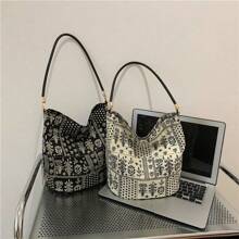 Retro New Chinese Style Large Capacity Tote Bag Printed Literary Single Shoulder Oblique Shoulder Side Flow Wrapped Hot Female Single Shoulder Fashion Canvas Bag Wrapped Hippie Oblique Shoulder Bag La Boheme Style Pattern Wandering Bag