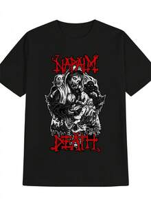 Men's Gothic Heavy Metal T-Shirt - Napalm Death Graphic Tee - Dark Humor Band Shirt - Y2K Vintage Style Round Neck Casual Summer Top - Machine Washable Black Music Fan Apparel For Concerts & Casual Attire - Funny Men's Fashion With Vintage Print & Bold Red & Black Design - Ideal Gift For Dark Humor Fans - màu đen - Xem 2