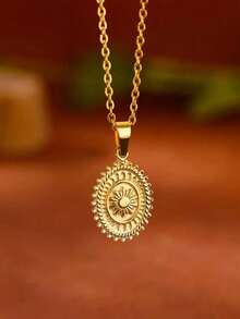 1pc Exquisite Stainless Steel Sun Pendant Necklace For Women Stainless Steel Jewelry Necklace Gift - Yellow Gold - View 2