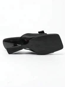 女士时尚新款叠层搭扣粗跟带凉拖鞋 - 黑色 - 查看 2