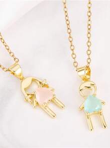 1pc Colorful Zirconia Unisex Pendant Necklace, Unique & Personalized Minimalist Necklace Suitable For Couples, Best Friends