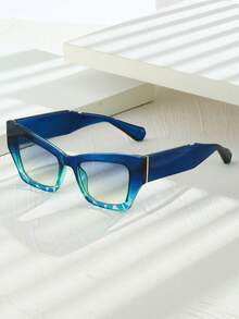 1 件男女通用方形复古猫眼 Y2K 个性化撞色简约时尚眼镜，非常适合度假