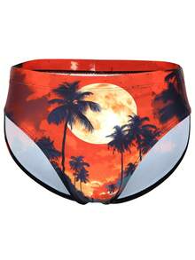 Men's Fashionable Casual Red Sunset Triangle Swimming Trunks - Burnt Orange - View 3