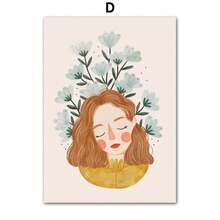 1pc Bohemian Style Fashion Girl With Floral & Leaf Illustration Wall Art Poster, Nordic Style Poster And Print For Living Room Decor, Available With/Without Frame - Multicolor - View 17