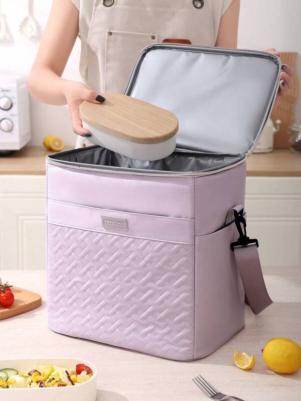 1 pieza Bolsa de almuerzo aislada con hombro engrosado de 21L, bolsa aislada de gran capacidad y forma cuadrada, bolsa portátil para camping, picnic, automóvil, caja de hielo, conservación de alimentos, playa, viajes, oficina, trabajo, escuela o picnic. Bolsa de almuerzo para mujer con accesorios.