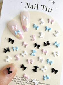 30Pcs Random Mixed Abs French-Style Bowknot,3D Bowknot Nail Charms,Simple Nail Art Accessories Diy Nail Supplies Nails Nail Gems
